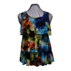 Tie Dyed Ruffled Tiered Sleeveless Blouse